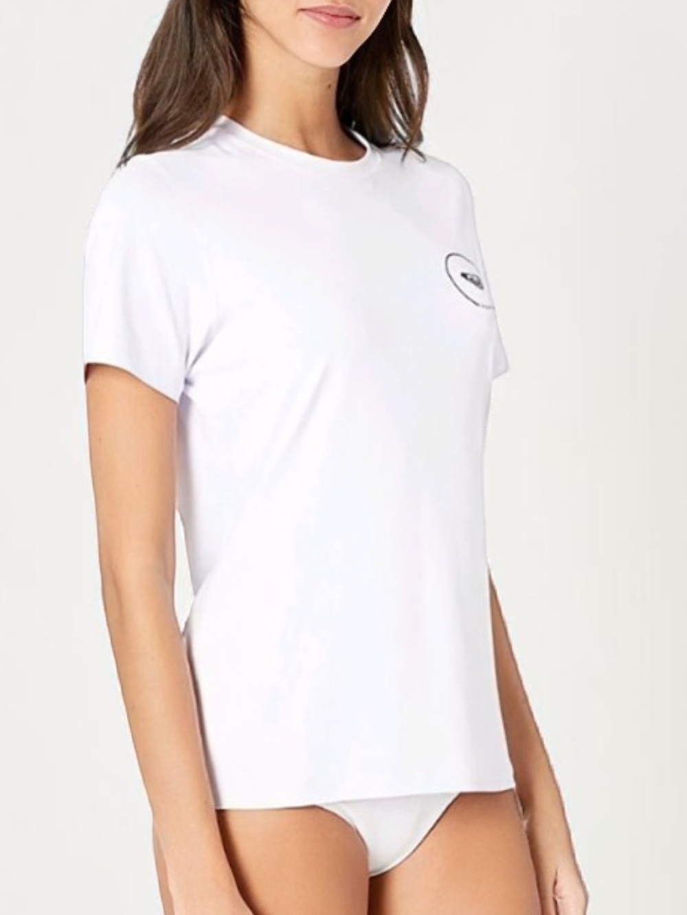 Roxy White Rash Guard Swim Top Logo Graphic Back Short Sleeve Size L
